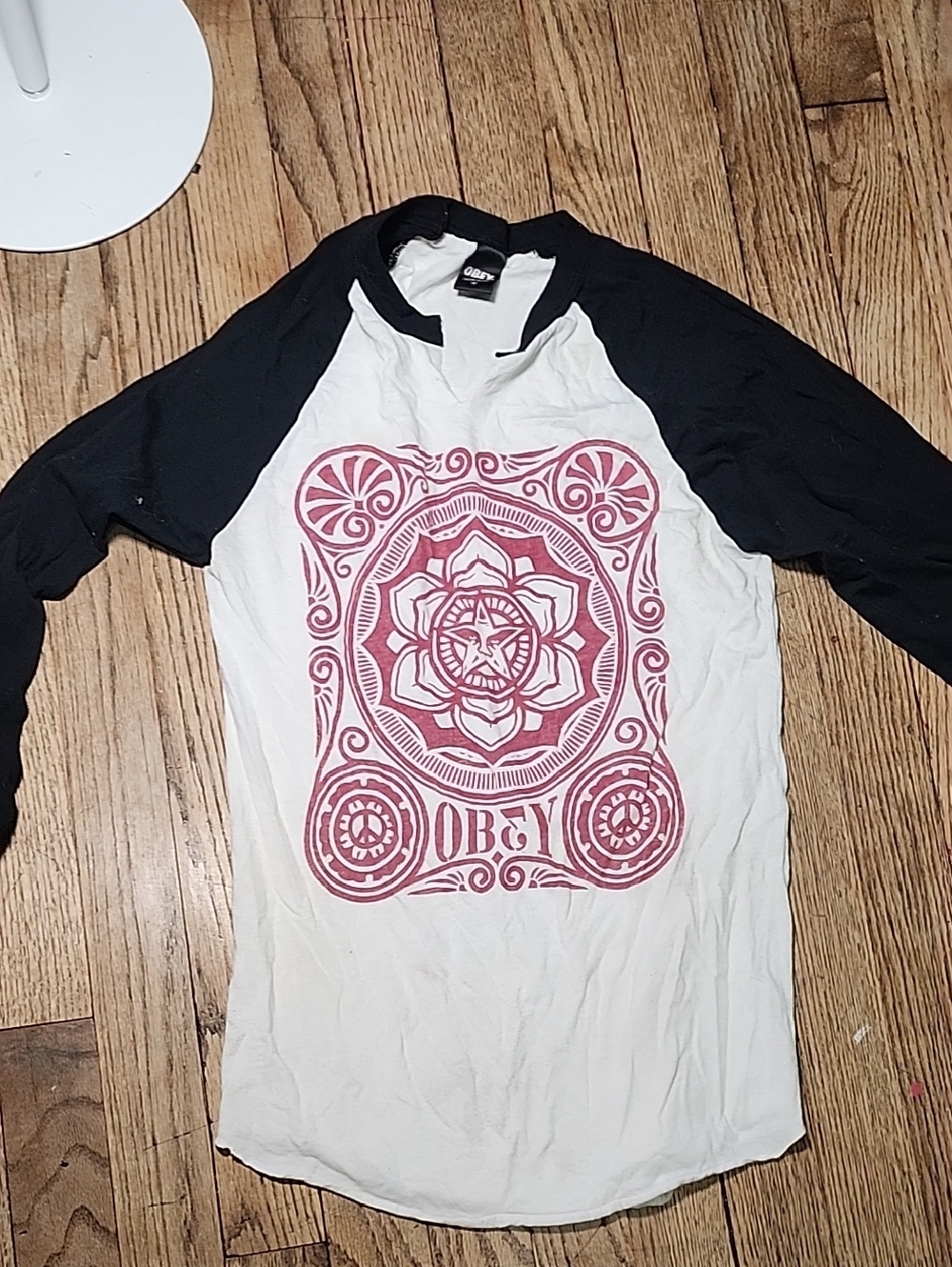 Obey Black & Cream Raglan Long Sleeve with Rose Medallion